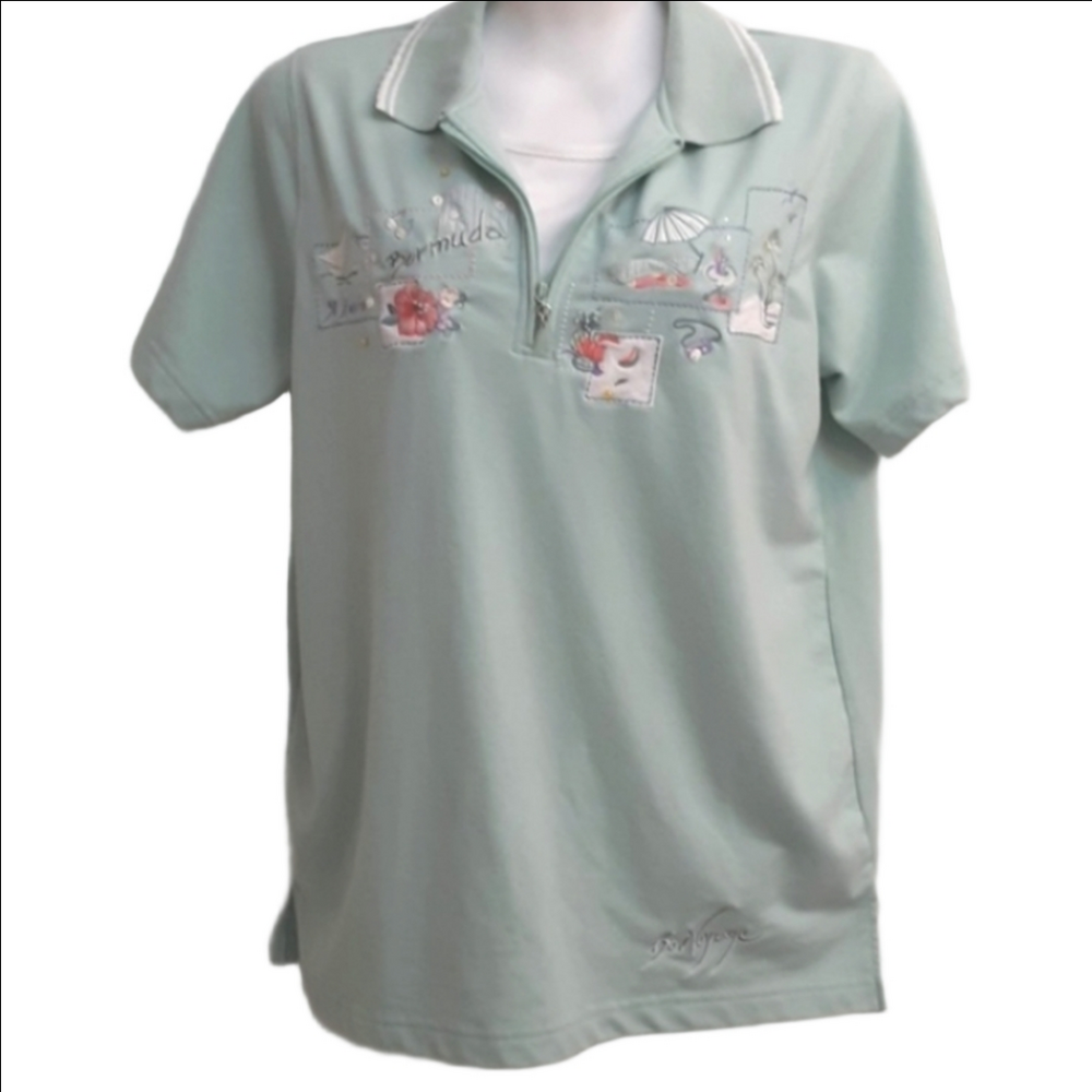 LOOK!!  Embroidered Mint Green Top W/Pants By Napa Valley